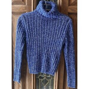 Vintage Jamie Scott Women's Turtleneck Sweater Blue Long‎ Sleeve Size M Waffle